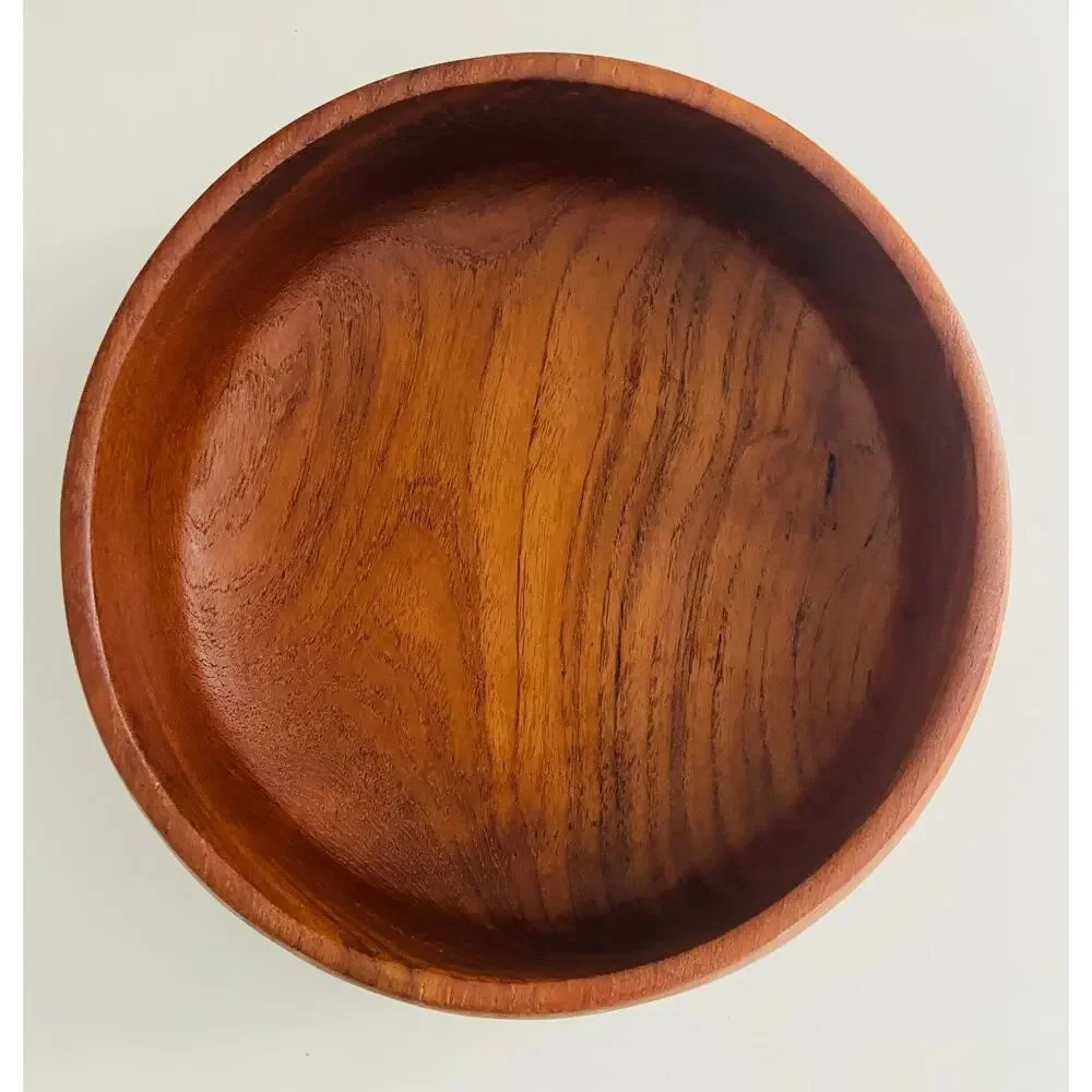 3-Piece Vintage MCM Hand-Turned Monkey Pod Salad Bowl and Serving Utensils
